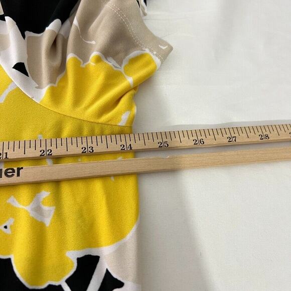 Susan Graver Liquid Knit Tunic Top Size XL Yellow Floral Asymmetrical - Picture 6 of 8